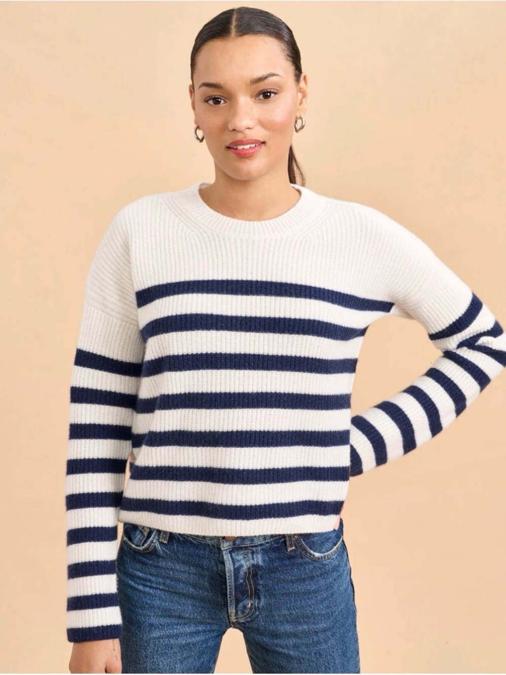 Mini Striped Toujours Striped Sweater in Navy and Cream